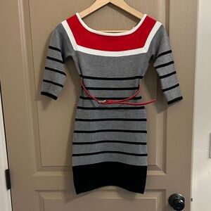 Bebe Women's Mini Dress in Red and Black Stripes
